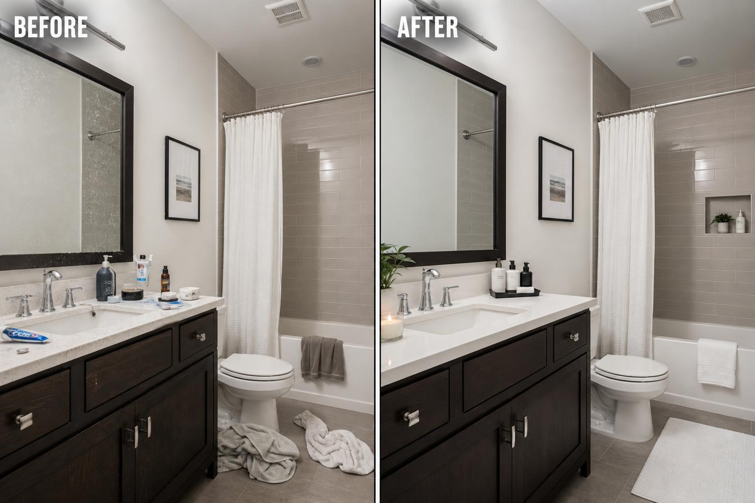 Sparkling bathroom deep cleaning transformation by NovoKlean house cleaners in Long Island & NYC