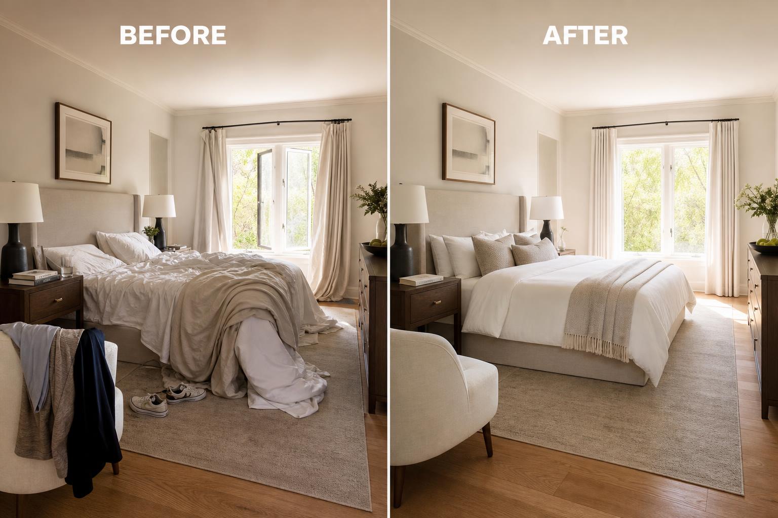 Bedroom move-in cleaning before and after by NovoKlean house cleaning service LA