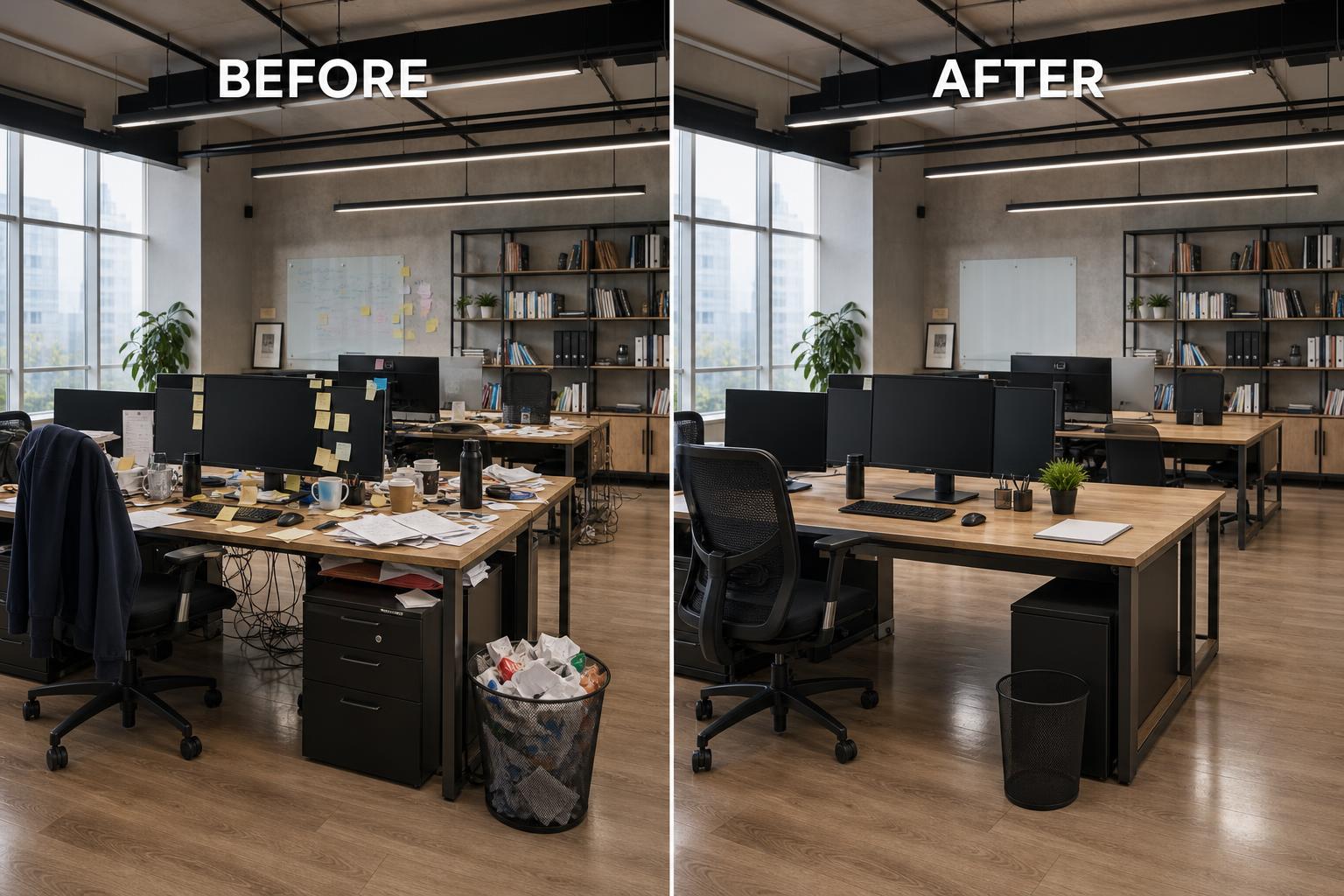 Professional office cleaning before and after by NovoKlean commercial cleaners in Long Island & NYC